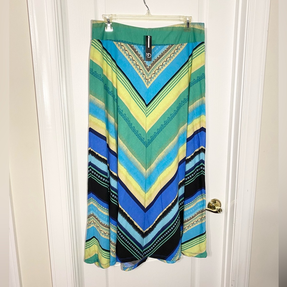 New Directions Chevron Knit A-Line Maxi Skirt Green Blue XL
